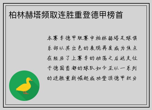柏林赫塔频取连胜重登德甲榜首